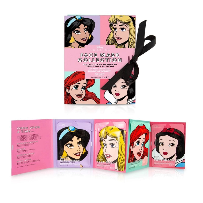 DISNEY Princess - Coffret de masques cosmétiques en tissu pour le visage - Jasmine, Ariel, Aurore et Blanche Neige